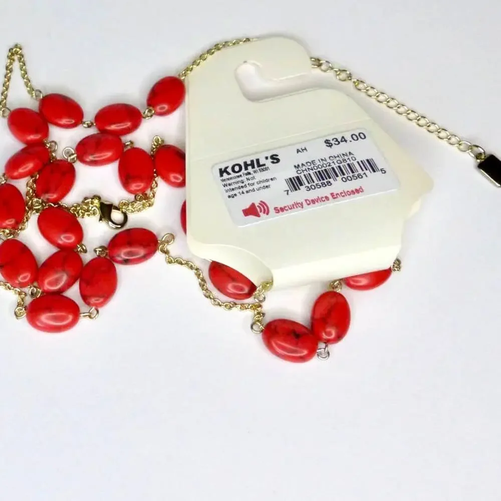 CHAPS semi-precious red/gold tone necklace